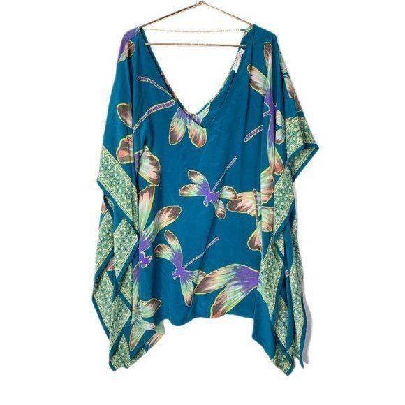 NWT Ramona la Rue Silk Dragonfly Tunic Kaftan L - Picture 1 of 8